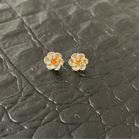 Sterling silver 925 Flower Citrine earrings - Picture 1 of 8